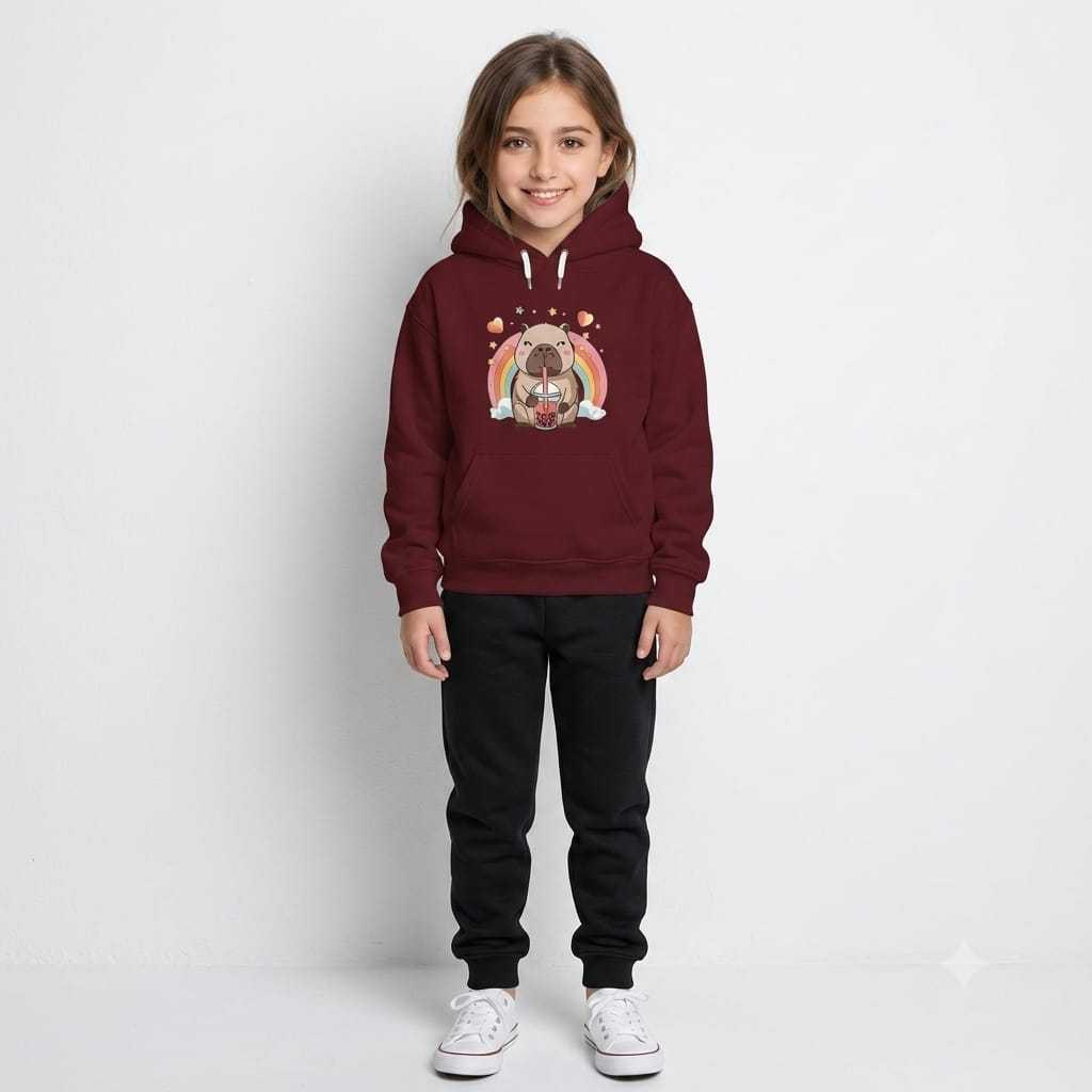 Conjunto Moletom Infantil 100% Algodão Flanelado Estampa Capivara Fofa Arco Iris Quentinho