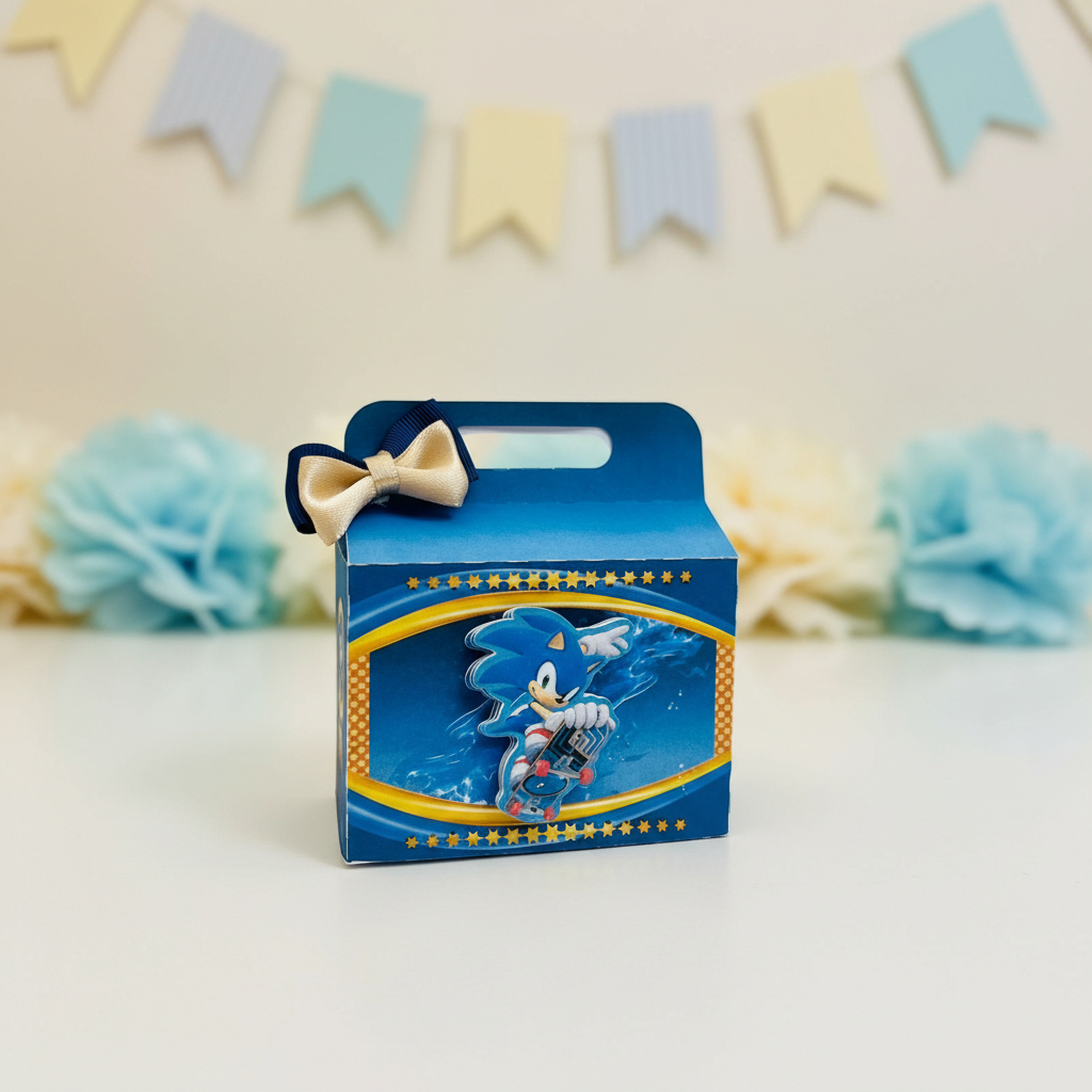 Caixa Maletinha Sonic Personalizada | Kit 5 10 15 20 Unidades | Lembrancinha Festa Infantil | Aplique 3D | PEGUE E MONTE