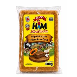 Rapadura c/ Mamão e Coco Mineirinha 500g - KIT C/ 02 UNIDADES