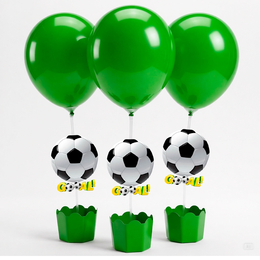 Kit 15 Centro De Mesa Tema Futebol Campo Festa Bola