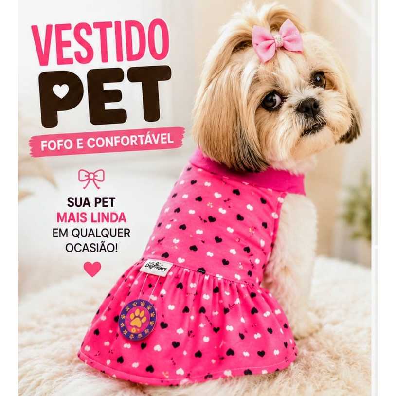 Vestido Pet para Cachorro, Roupa Pet Vestido, Vestidinho Para Cachorro Fêmea, Moda Pet Luxo