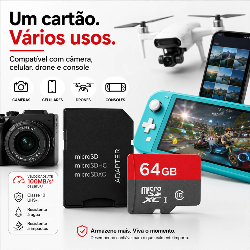 Cartão de Memória Micro SD Classe 10 64GB 128GB 256GB 512GB 1TB Para Câmera Segurança Celular Drones Original 100mbs