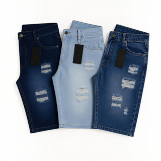 Kit 2 ou 3 Bermudas Jeans Masculinas Premium Rasgadas Moda Casual Streetwear Confortável Alta Qualidade Durável