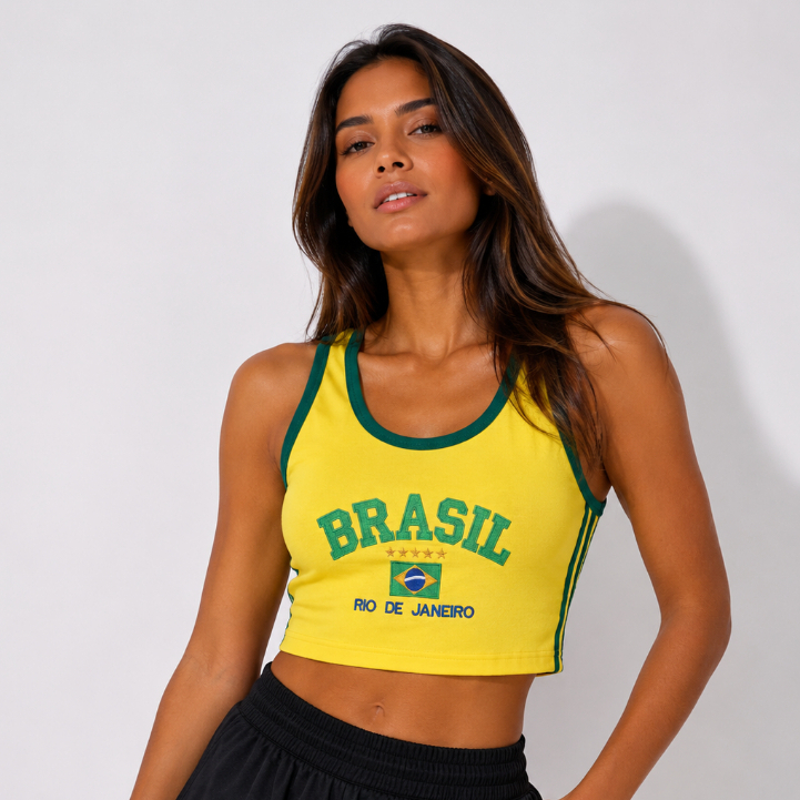 Camisa Regata Cropped Do Brasil Feminina Vintage Curtinha