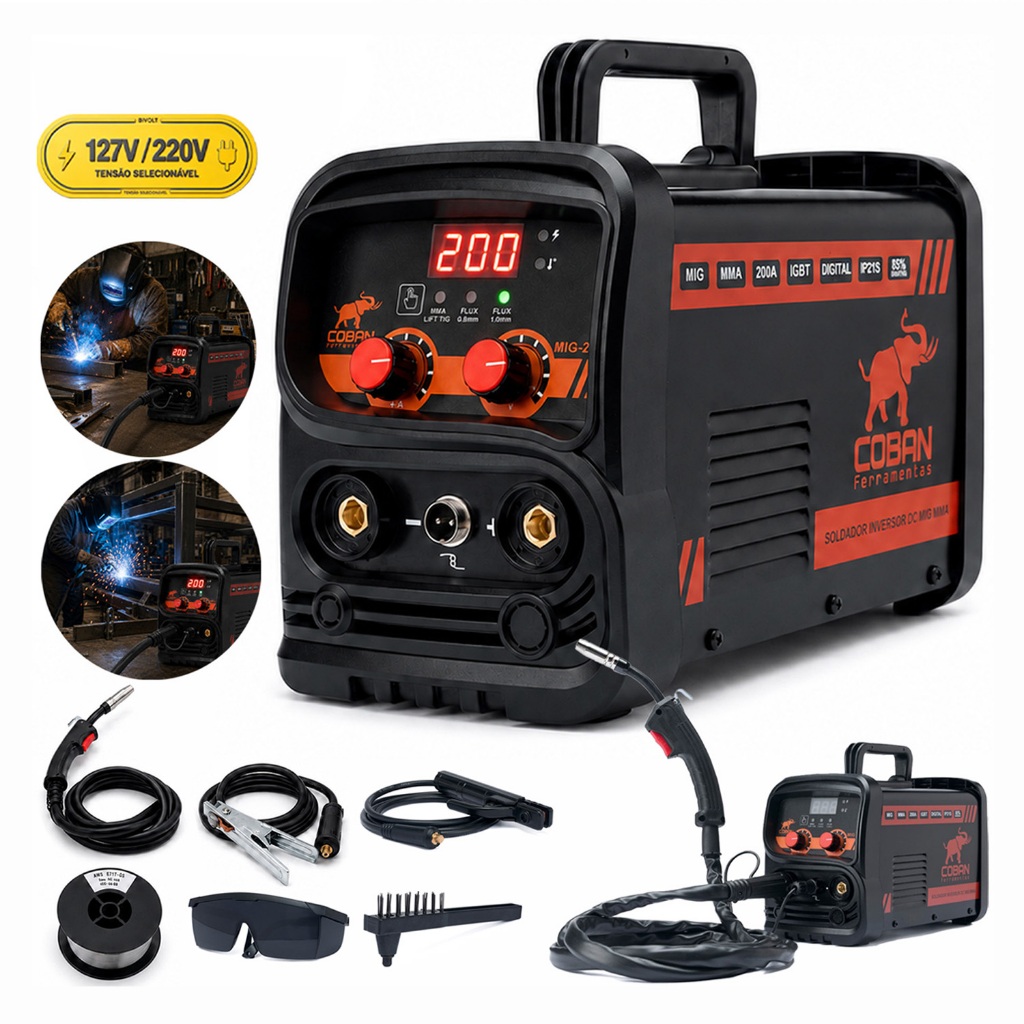 Máquina De Solda Mig 200a Bivolt Mma Eletrodo Tig Lift Smart Vermelho