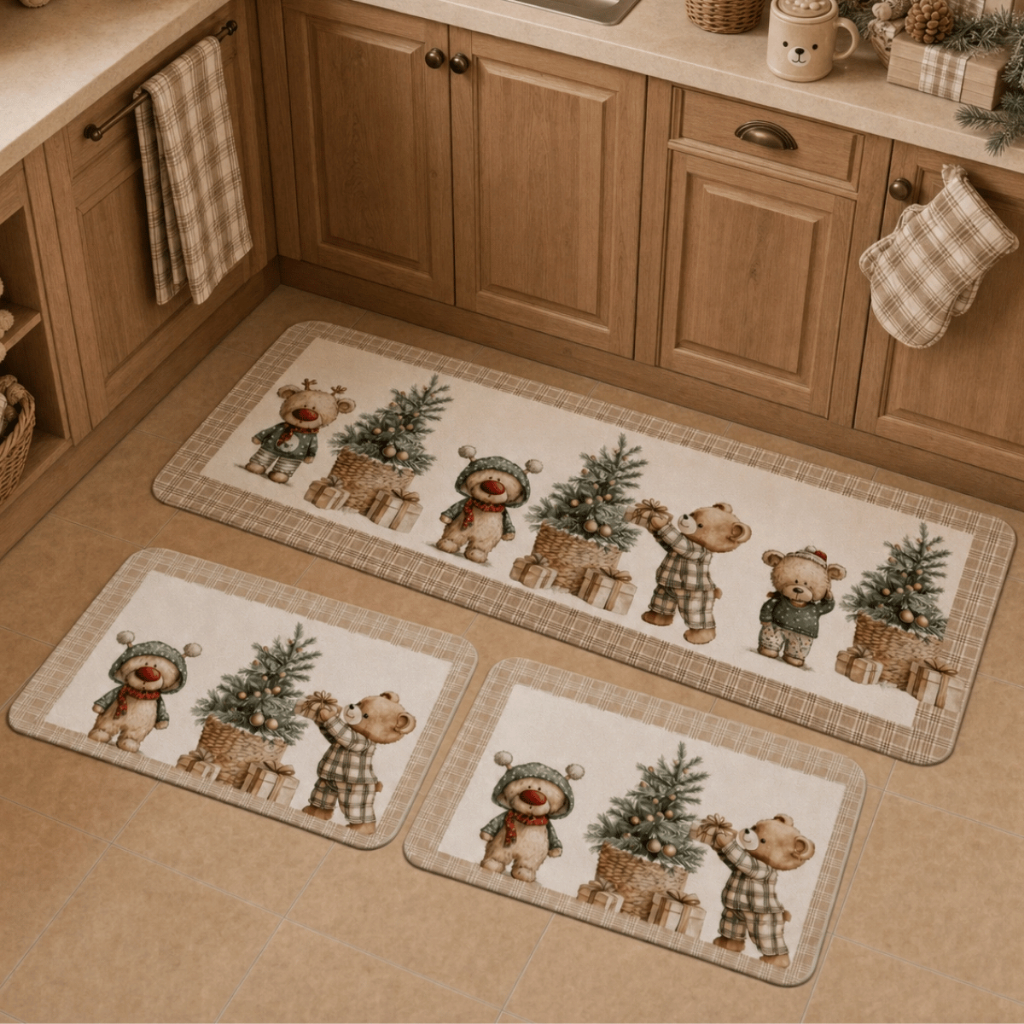 Tapetes Passadeira 3 Peças Antiderrapante–Conforto e Estilo (Natal, Decoração, Casa, Cozinha)