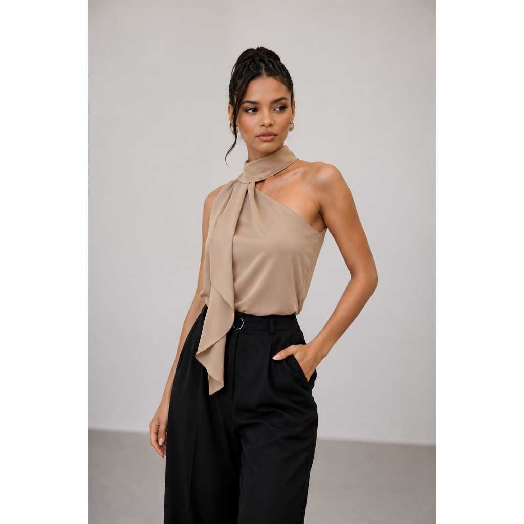 Blusa Feminina Um Ombro Só Elegante com Laço