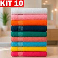 Kit 10 Toalhas de Banho Elleganza Banhão 65x120cm Macia Resistente 100% Algodão Alta Absorção