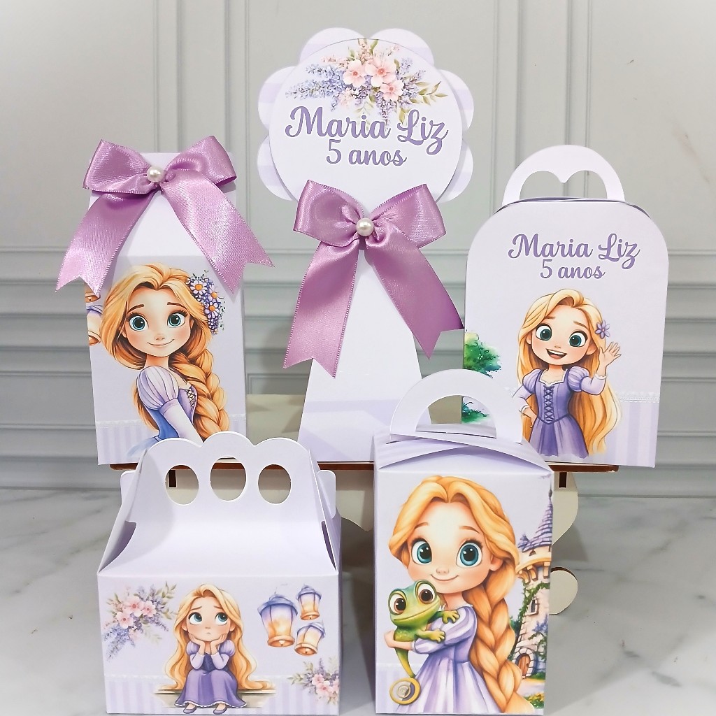 Kit Personalizados Enrolados - (PEGUE E MONTE) Rapunzel  Lembrancinha Kit Festa Kit Caixa Aniversário