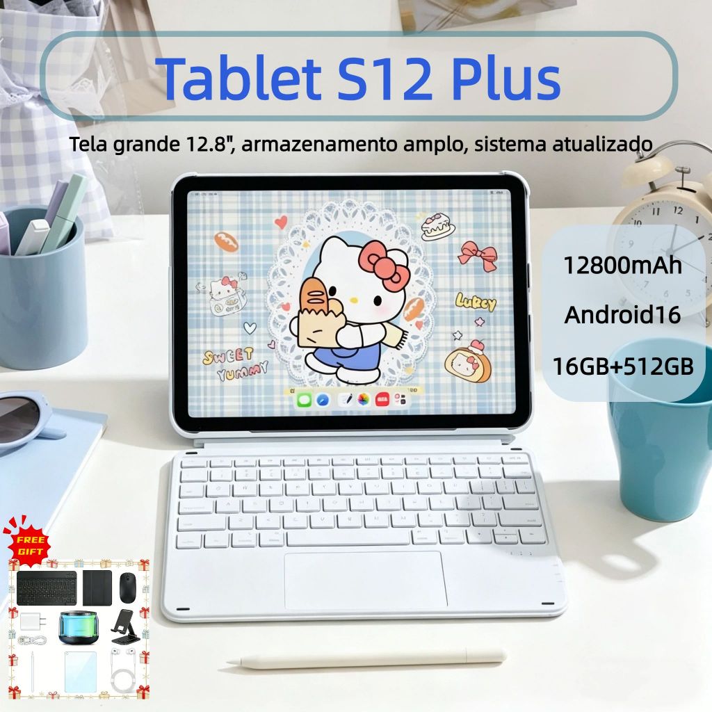 [mouse e teclado+Capa] Galaxy S12 Plus Tab Pad Memoria 16GB+512GB 12.8 PolegadasTela Grande Android …