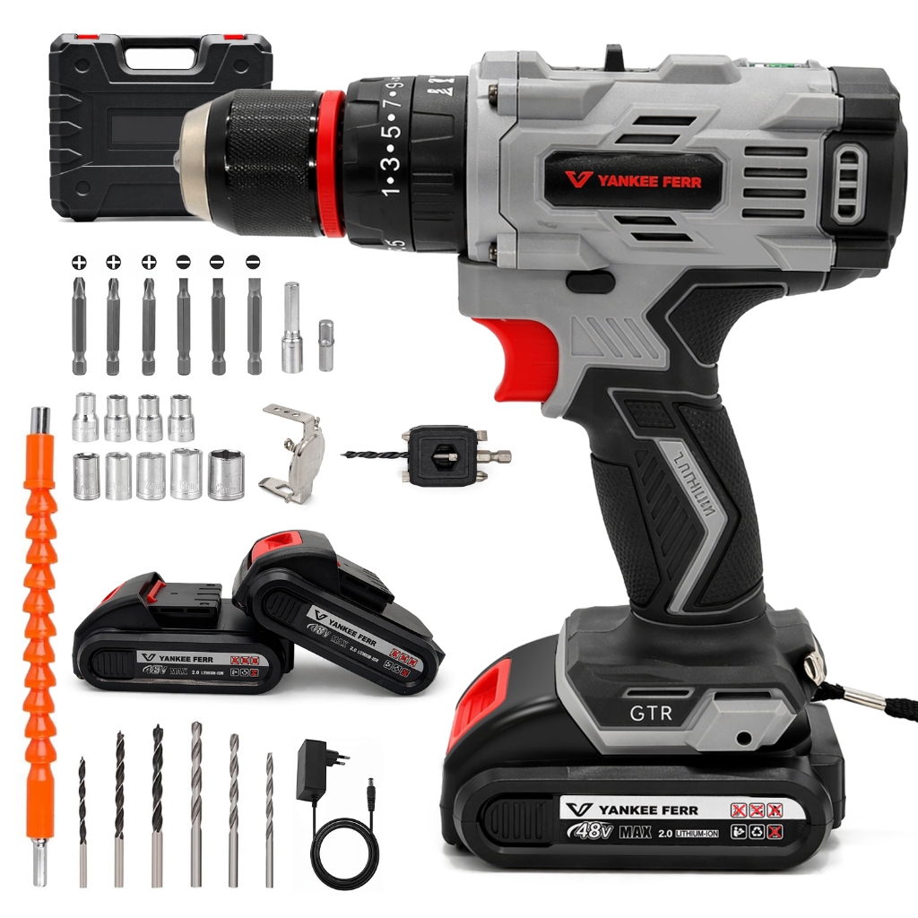 Kit Parafusadeira Furadeira Sem Fio 48V 85 NM Profissional (20+3) ajuste de torque Furadeira de impacto