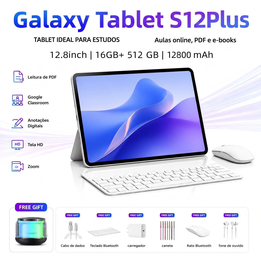 【Free Keyboard and mouse】Galaxy S12 Plus Tablet 12.8-inch Tablet 16GB+512GB features 5G and Dual …