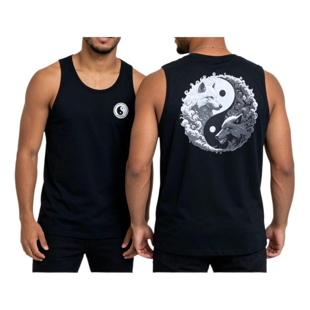 Camiseta Regata Algodão Yin Yang Estampa Lobo