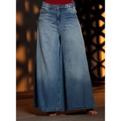 Calça Jeans Maxi Wide Leg Feminina Cintura Alta Pantalona
