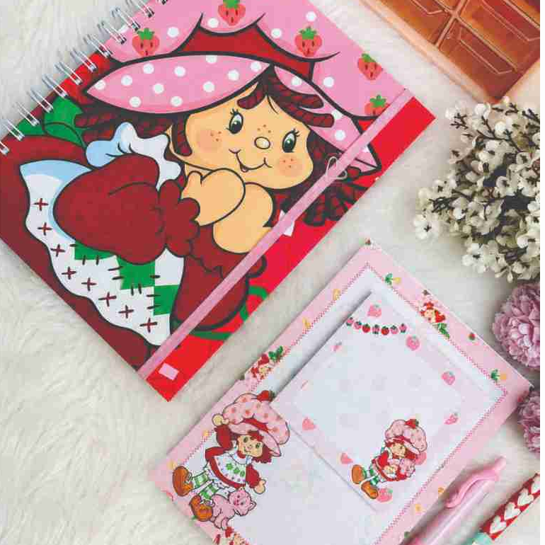 Kit Papelaria Moranguinho - Caderno e Blocos destacáveis - Papelaria Fofa e Criativa