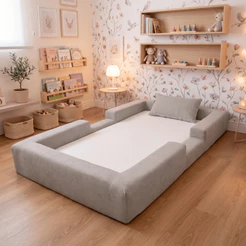 Cama Montessoriana Solteiro Ninho 100% Espuma Cinza Keiko