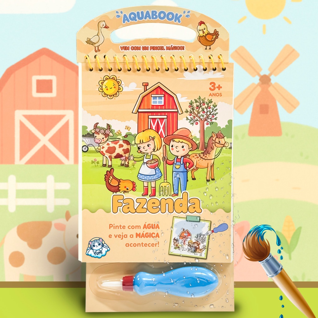 Agua book / Aquabook com Pincel Para Colorir Com Agua Livro Infantil Atividades da Fazenda Animais