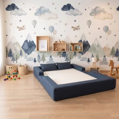 Cama Montessoriana Casal Ninho 100% Espuma Azul Marinho Keiko