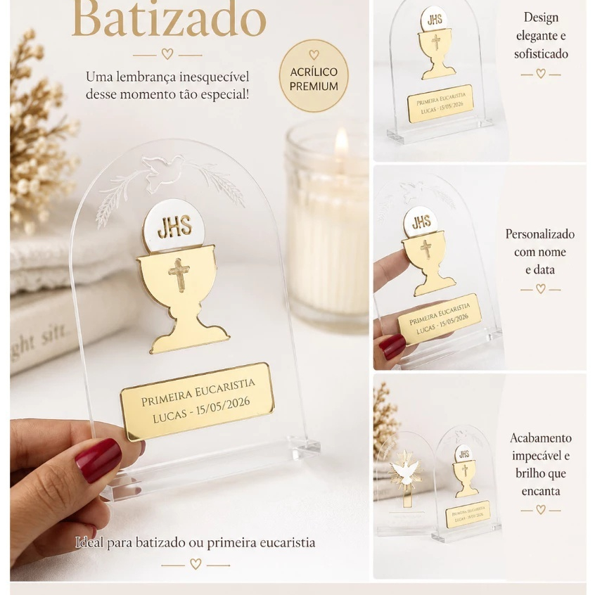 KIT 5 Lembrancinha Batizado/Batismo/Primeira Eucaristia/Primeira comunhão PERSONALIZADA