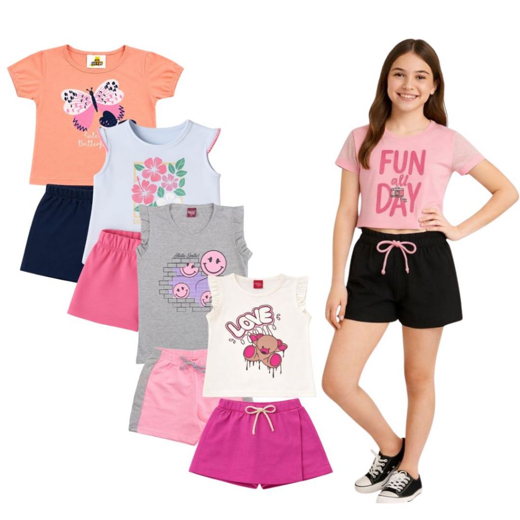 Conjuntos juvenil Feminino Kit 5 Conjuntos Confortável Estampado