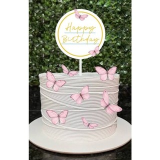 Topo de Bolo Happy Birthday Borboletas - Feliz Aniversário - Parabéns