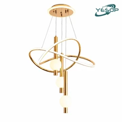 YESOP Lustre Pendente LED 75W Moderno Orbital Dourado Sala Jantar Luxo 3 Cores Bivolt