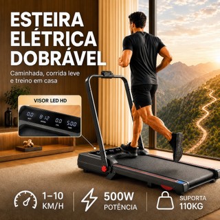 Esteira Elétrica Dobrável Residencial 1-10 KM/H Com Tela LED Inteligente Suporta 110kg Caminhada E Corrida Residencial
