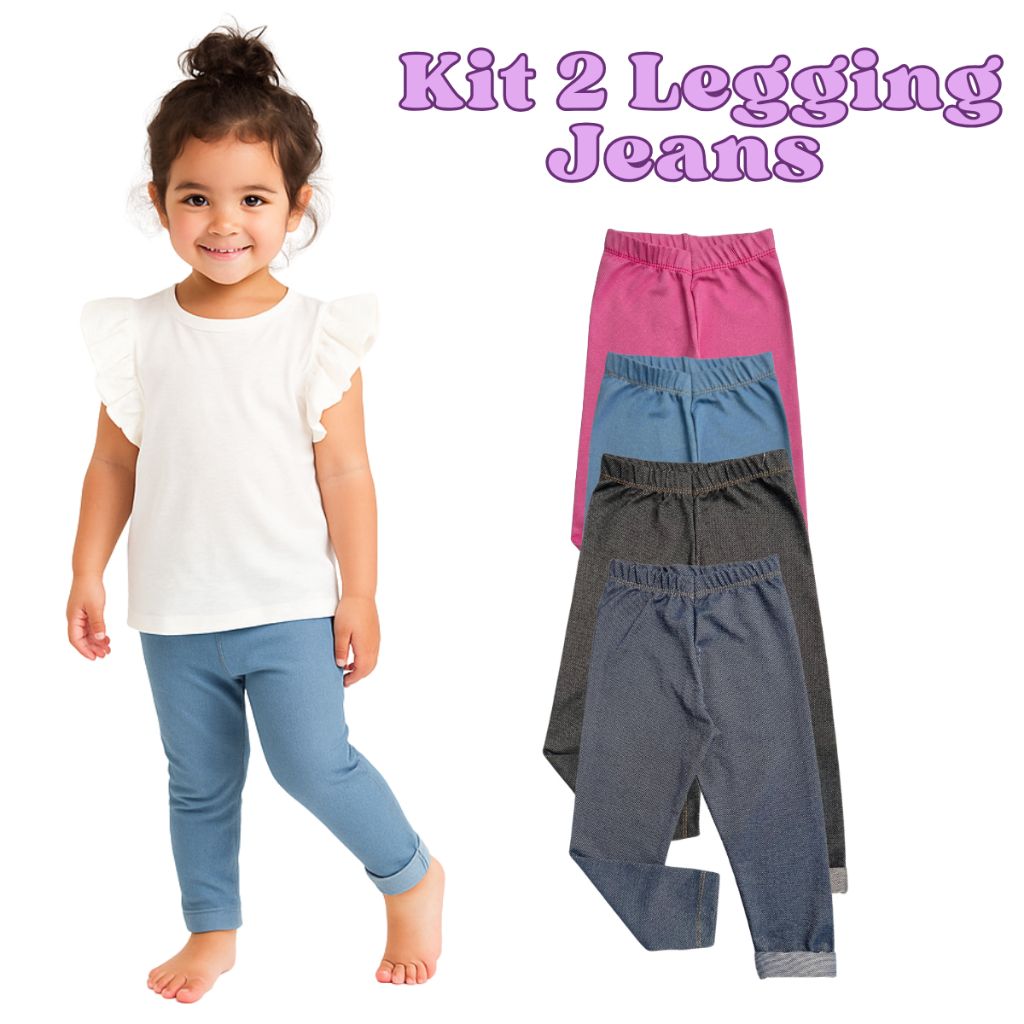 Kit 2 Calça Legging Jeans Cotton Infantil Juvenil Menina Tamanho 1 ao 16