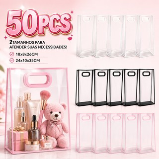 30/40/50 Sacolas De Presente PP Fosco Com Borda Transparente, Alças Reforçadas Reutilizáveis Para Festas E Casamentos