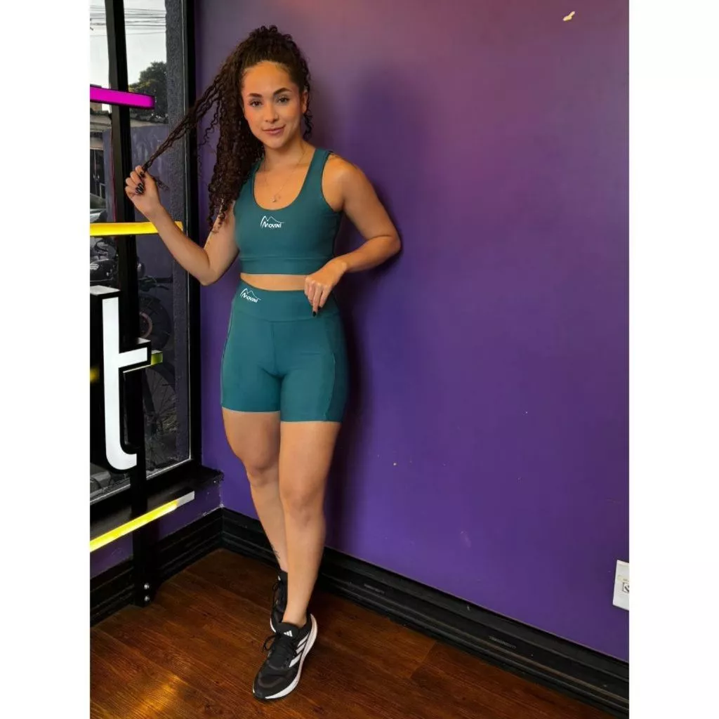 Conjunto de Academia Feminino Fitness/Corrida Short/C Bolso Top Com Recorte Zero Transparencia C Cintura Alta — imagem 1