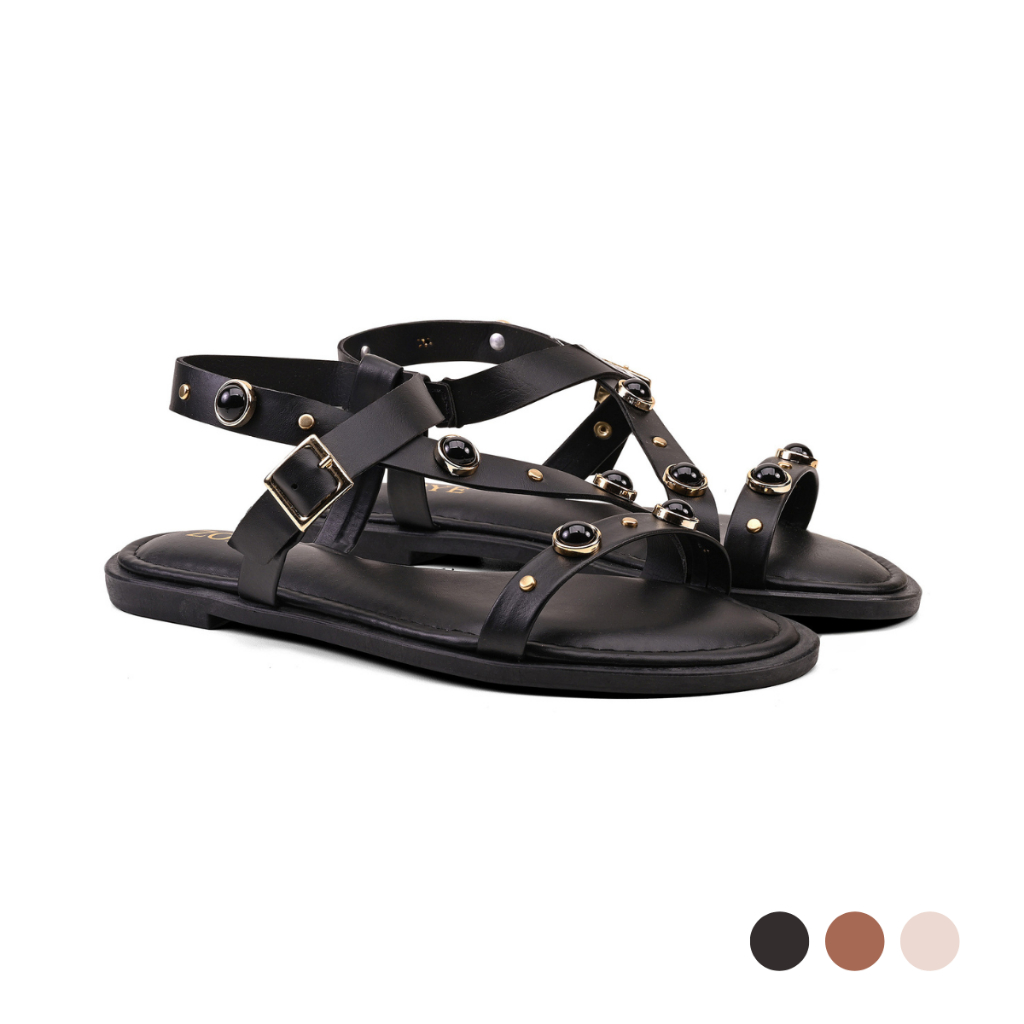 Sandália Flat Rasteirinha Feminina Zorye Safira Couro Confórtavel Casual