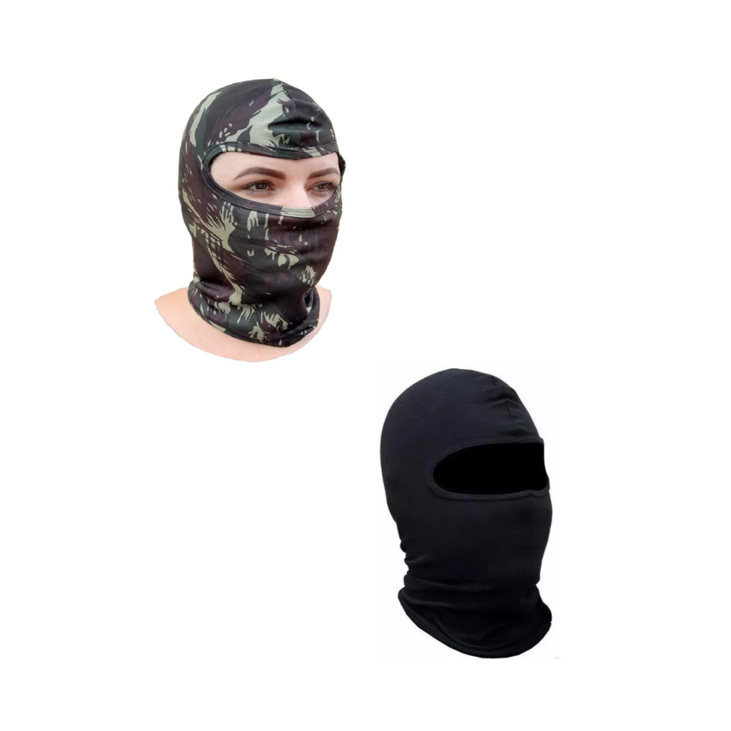 Kit 2 Touca Ninja Balaclava Mascara Camuflada Touca Preta Paintball Airsoft Verde Motoboy