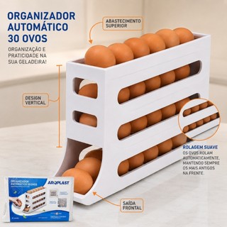 Porta Ovos Rolante 4 Andares para Geladeira Organizador Dispenser até 30 Ovos Branco Compacto