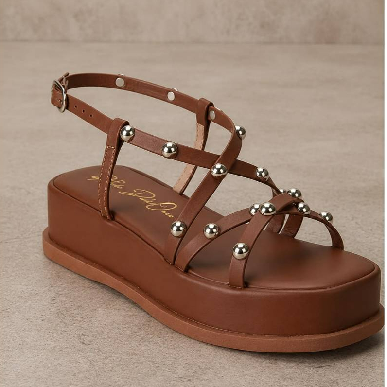 FlatForm Feminina Confortável Ajuste Tornozelo Aplique Metalizado Lançamento (Ref 055)