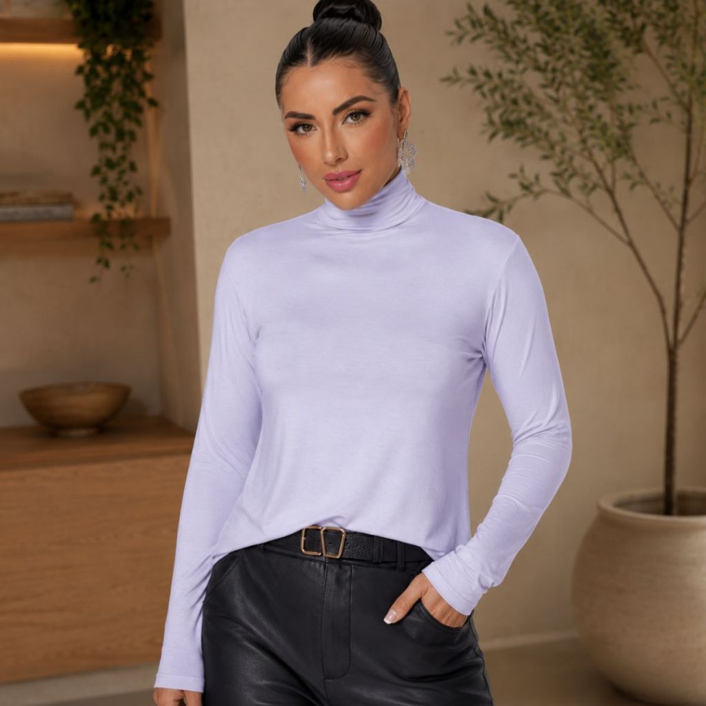 Blusa Feminina Gola Alta Manga Longa Cacharrel Branca Elegante Envio Imediato