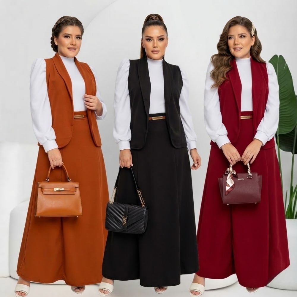 Conjunto 4 Peças Blazer Social Blusa Feminina Manga Longa Saia Longa Cinto