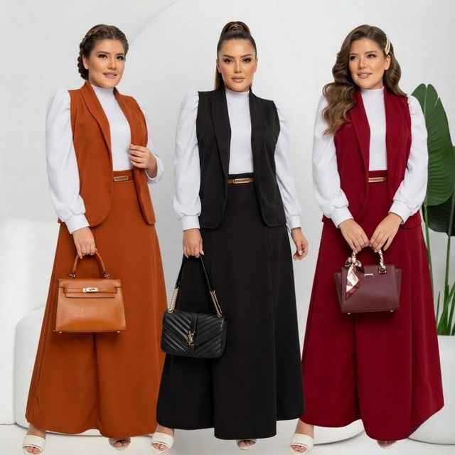 Conjunto 4 Peças Blazer Social Blusa Feminina Manga Longa Saia Longa Cinto Plus Size Congresso