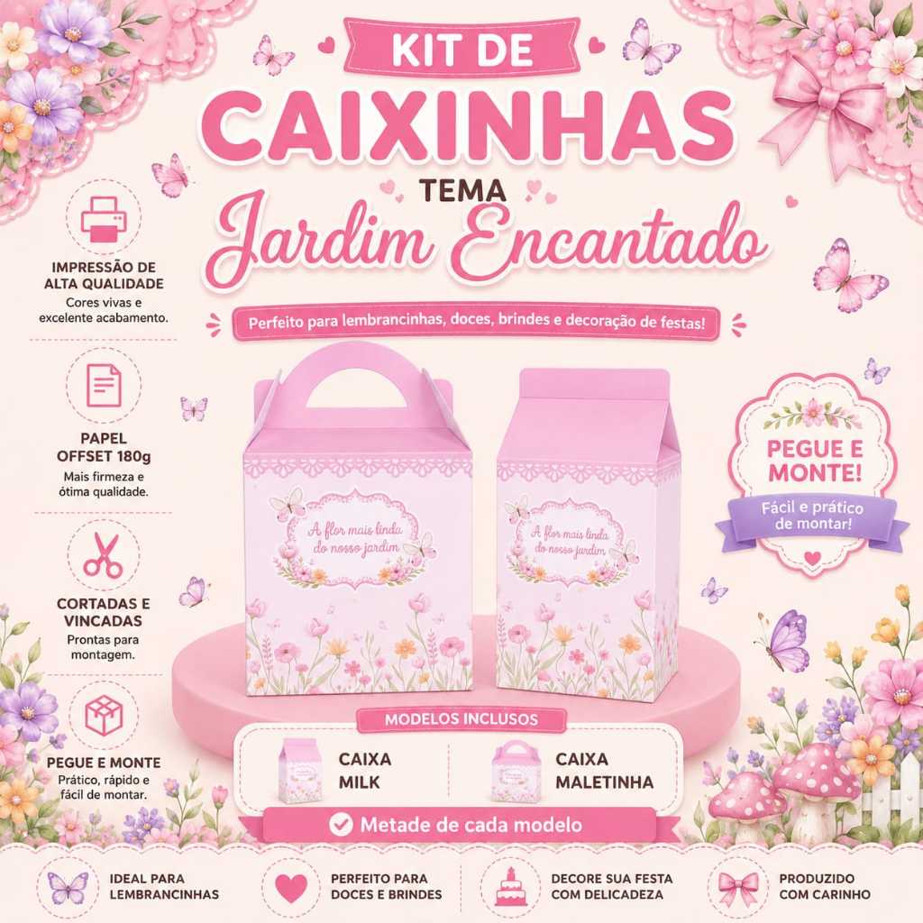 Kit De Caixinhas Jardim Encantado  | Lembrancinha | Aniversário | Decoração de Festa | Pegue e Monte