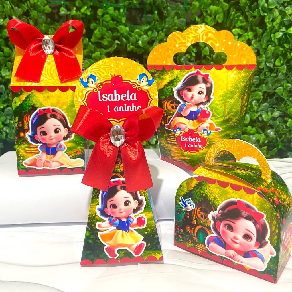 Kit Caixas Personalizadas BRANCA DE NEVE BABY CUTE Lembrancinhas Festa Infantil Aniversário Desmontadas