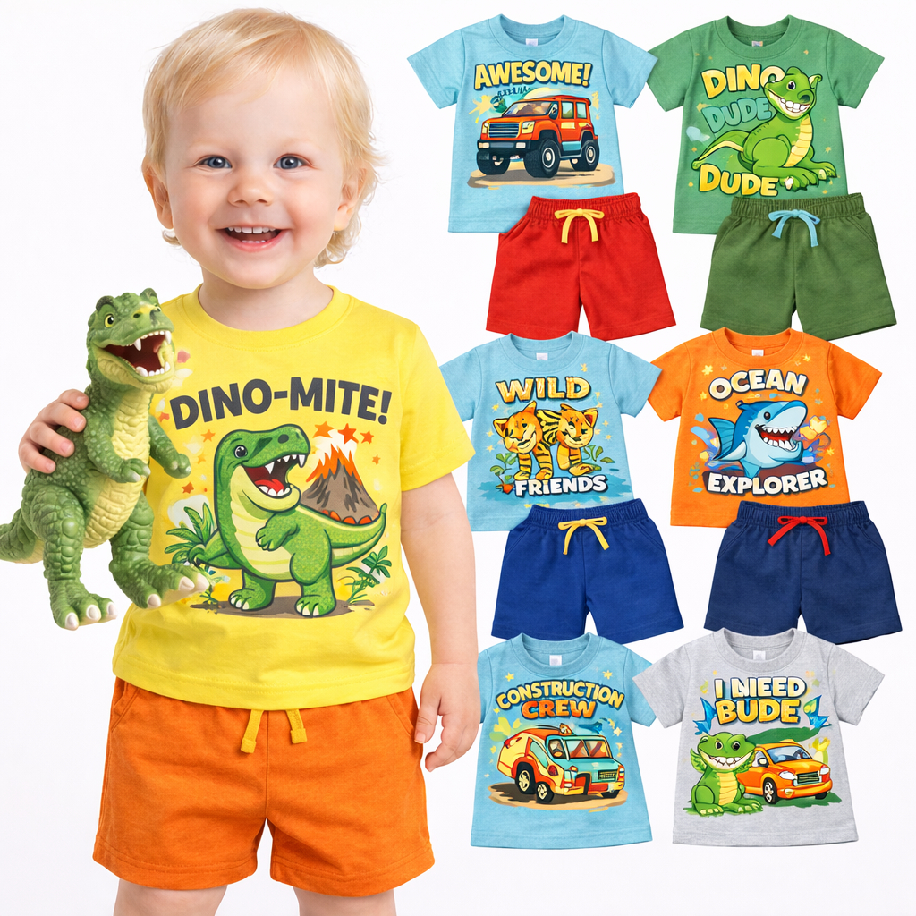 Kit Sortido 2 ou 4 Peça Roupa Infantil Verão Menino Conjunto Infantil Masculino Bebê Verão Camiseta Manga Curta e Shorts