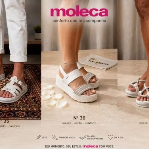 sandálias femininas   moleca ORIGINAL Coleção Essência Brilhante: Flatforms Off-White com Toque de Glamour