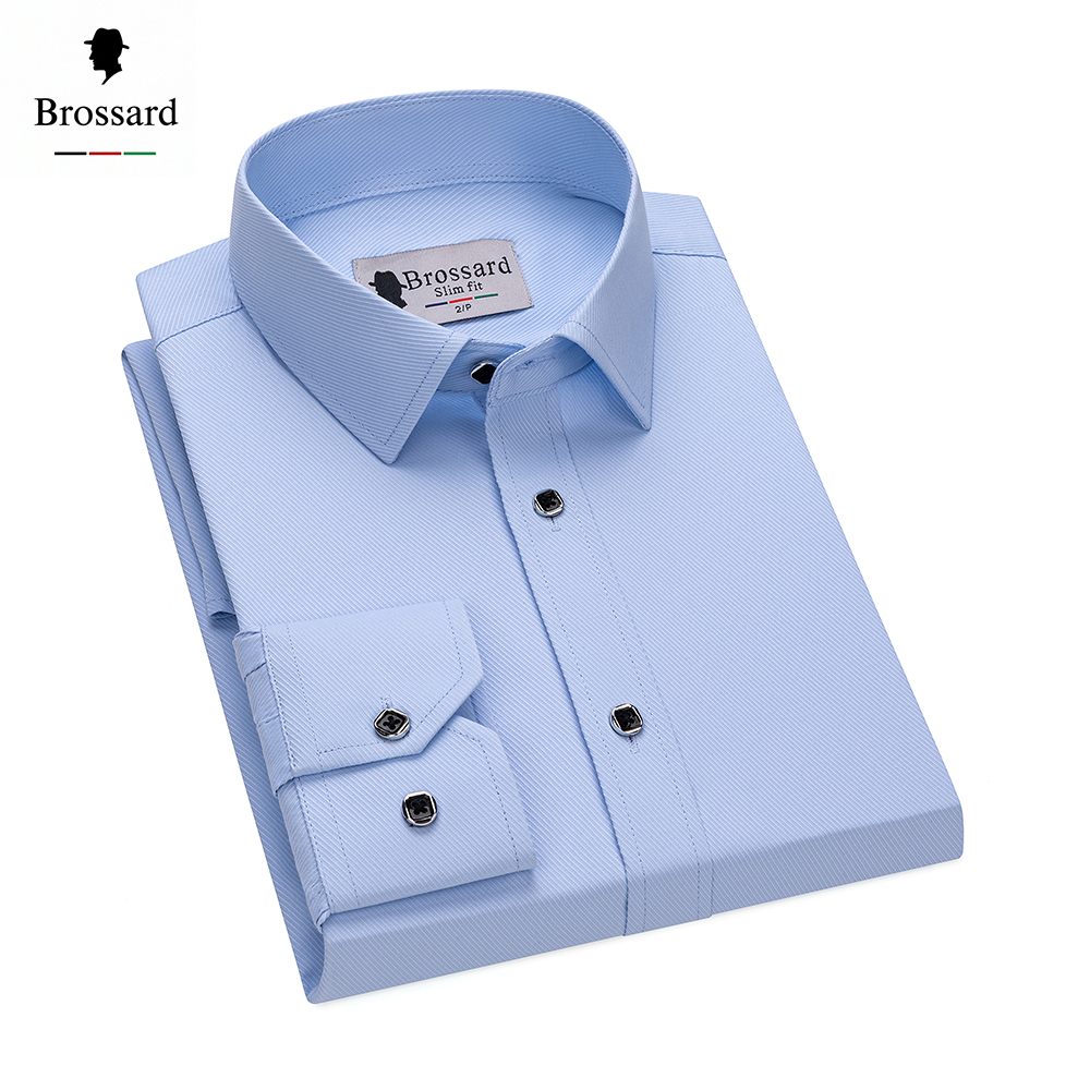 Atacado BROSSARD Camisa Social Masculina Manga Longa Slim Blusa Não amassa Algodão Trabalho e Casual