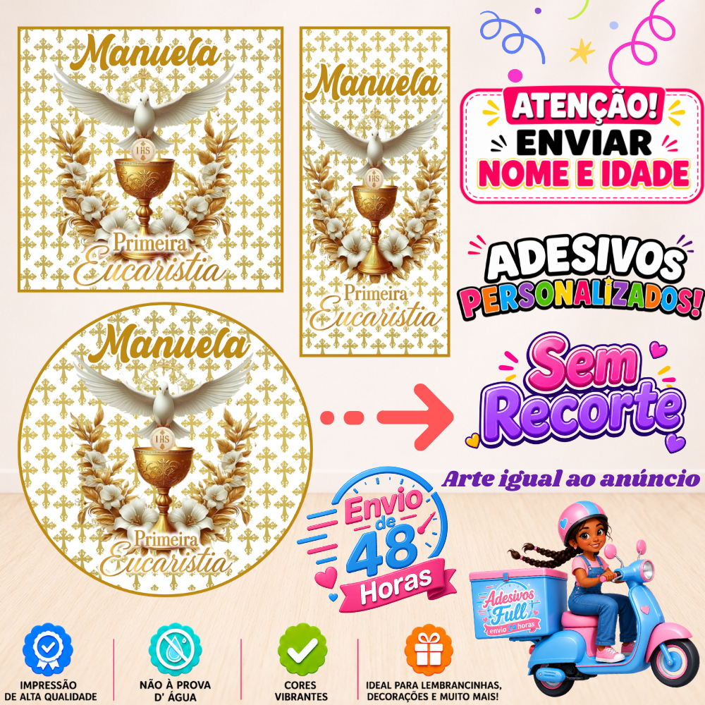 Primeira Eucaristia - 100/60/40 Adesivos Personalizados Lembrancinhas Festa Aniversário