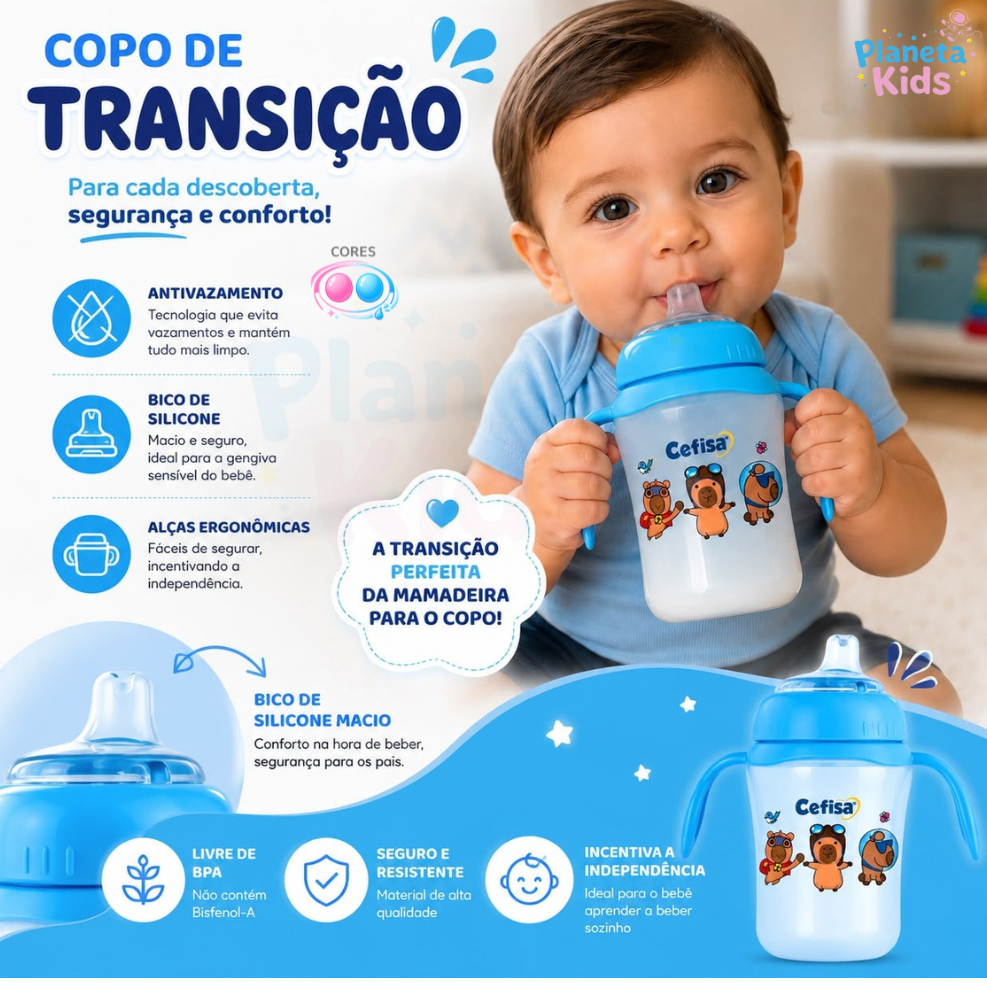 Copo De Transição Para Bebê Bico Silicone Anti-vazamento Menina e Menino