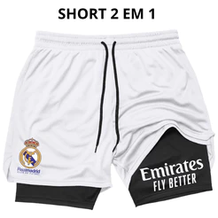 Short Compressão Masculino 2 em 1 Estampa Times Bermuda Treino Fitness Academia Secagem Rapida