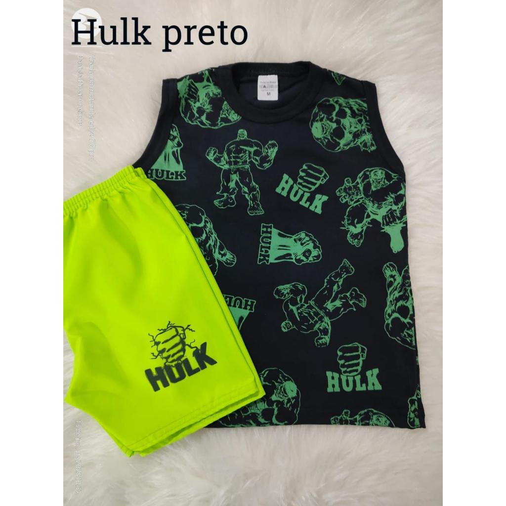 Conjunto Infantil Tematico Hulk algodão verao Kit regata + bermuda