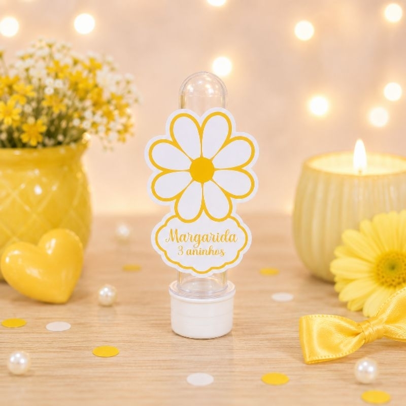Aplique para tubete Margaridas Amarela - Personalizado - Lembrancinha - Festa Infantil - Aniversário