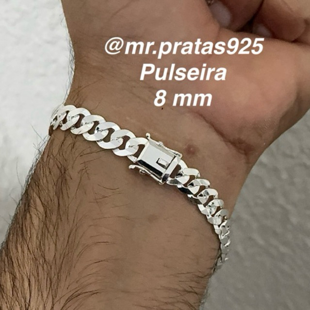Pulseira 8mm Prata 925 Legítima Maciça