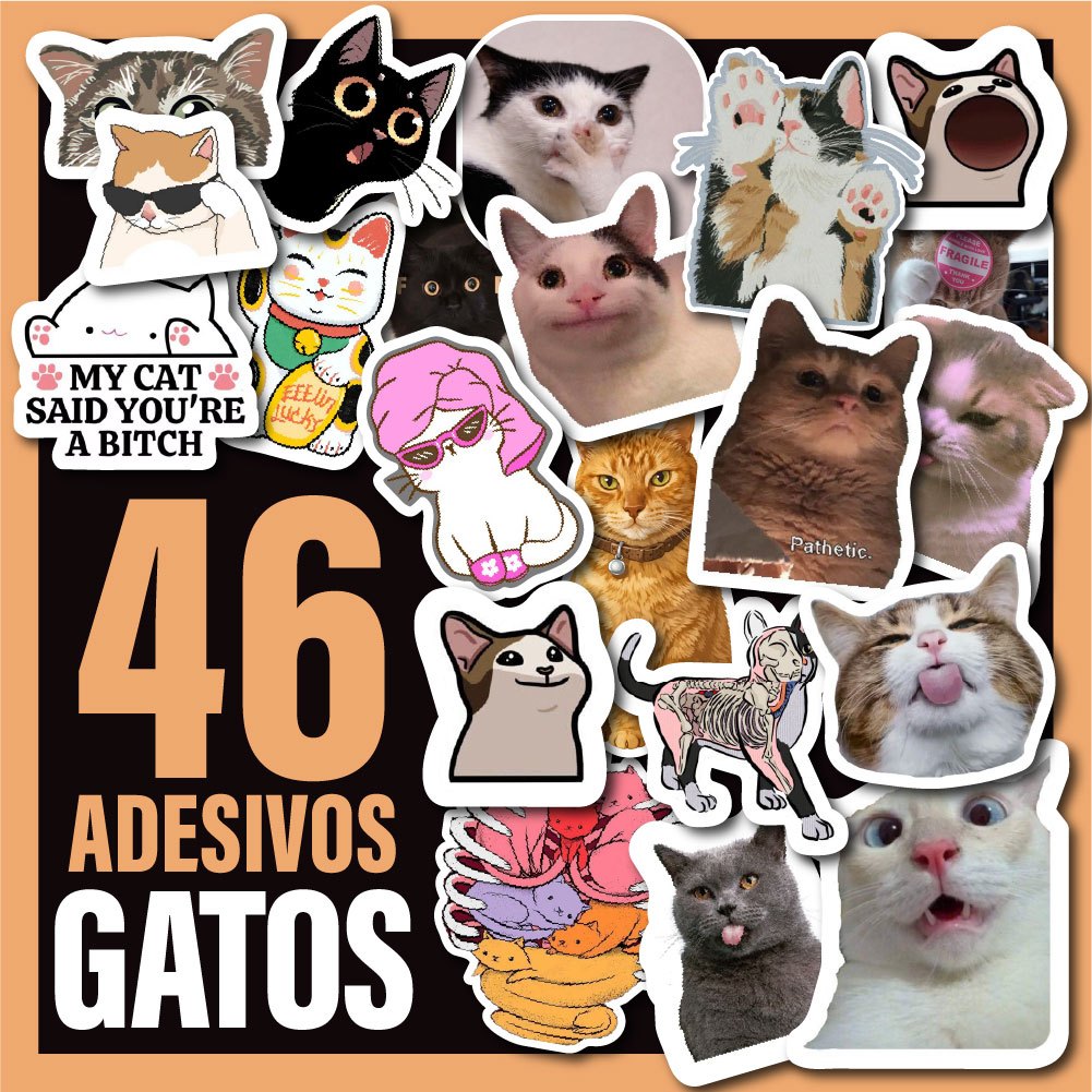 46 Stickers Gatos Memes Vinil Impermeável Adesivos Decorativos Para Notebook Garrafa Celular Mochila