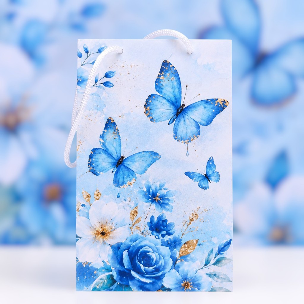 Sacolinha Surpresa Personalizada Lembrancinha BORBOLETA AZUL - MODELO 2 - PEGUE E MONTE